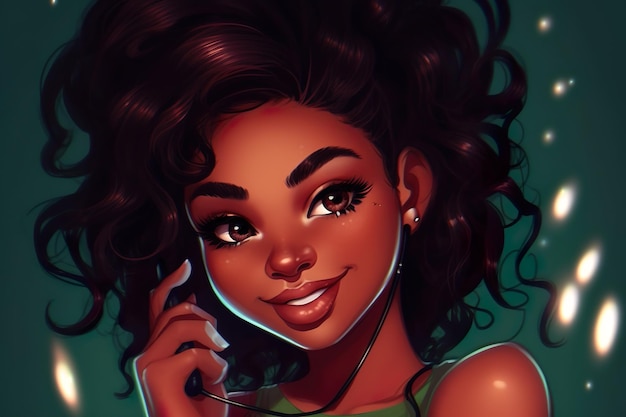 Incredibile Ritratto di una ragazza nera con bei capelli Ai ha generato la bellezza nera dell'illustrazione