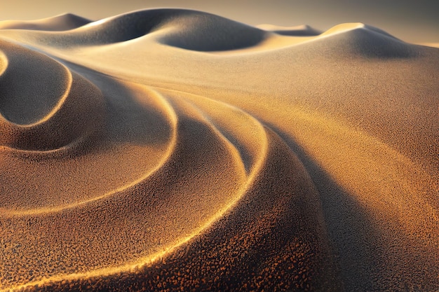 Incredibile tramonto nel deserto Bellissimo deserto arabo Contorni colorati di dune di sabbia rendering 3d Illustrazione raster