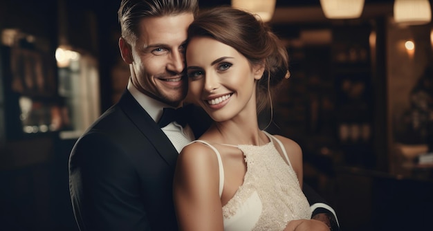 Incredibili sposi sorridenti Bella sposa e sposo alla moda