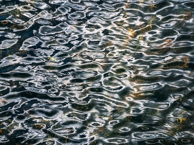 Increspature sulla superficie dell'acqua. Fondo del lago di montagna.