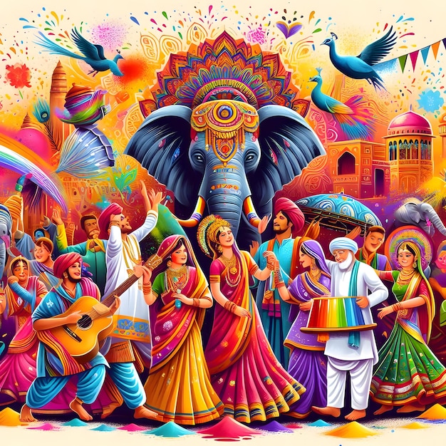 Indian Colorful Festival Art Background Design Generativa AI