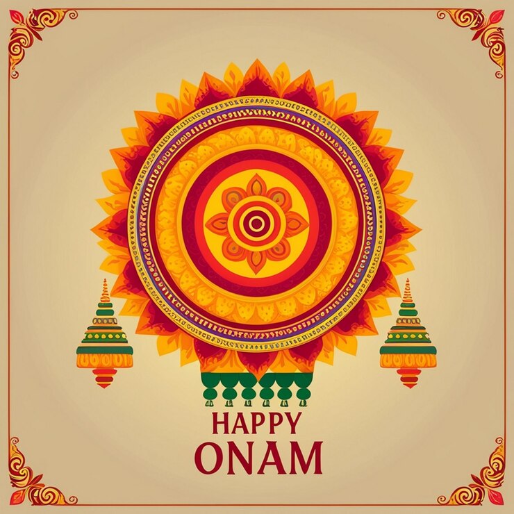 Indian festival onam poster design with festive background and the word is happy onam