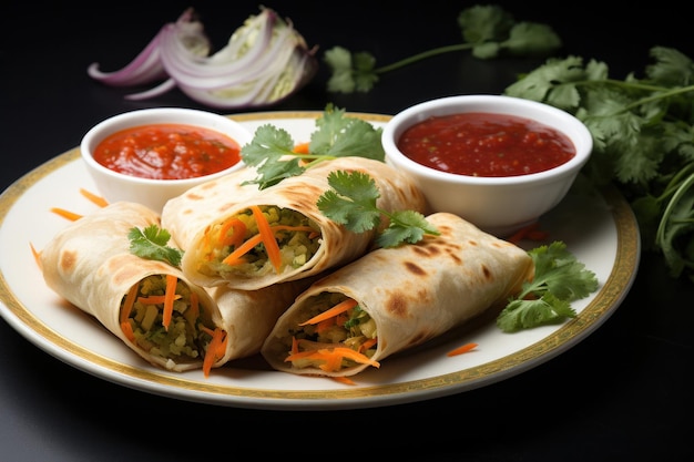 Indian Spring Veg Roll OR Wrap noto anche come Franky o chapati roll