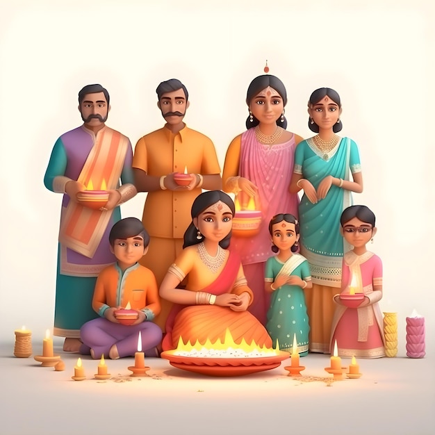 Indiani che festeggiano la festa di Diwali in India3D rendering