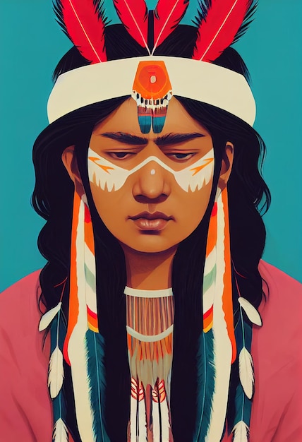 Indiano Cherokee con piume sulla sua illustrazione testa