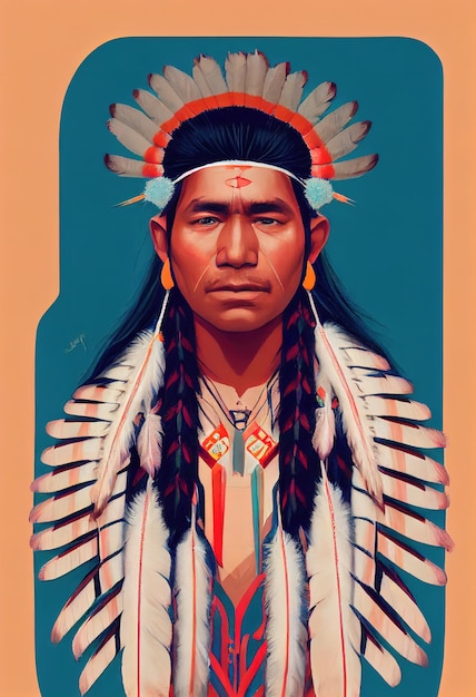 Indiano Cherokee con piume sulla sua illustrazione testa