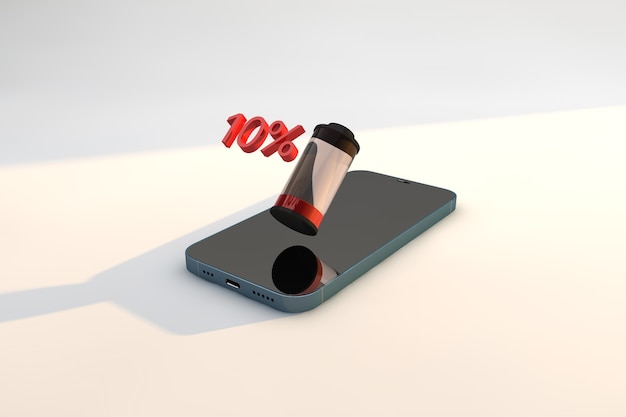 Indicatore di batteria scarica dello smartphone. Priorità bassa di tecnologia di rendering 3D