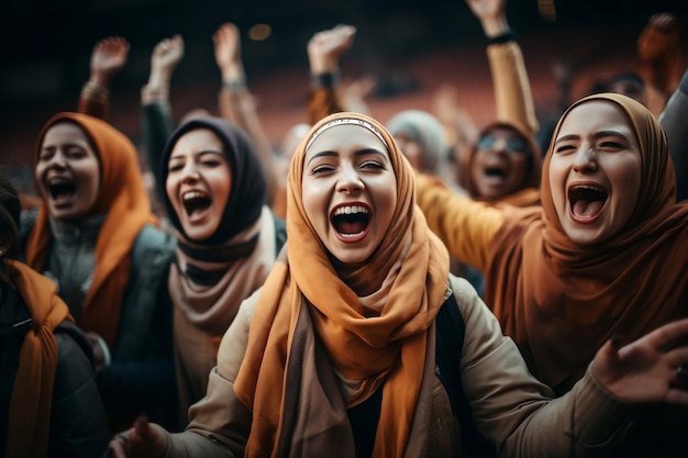 Indimenticabile celebrazione allo stadio di un'Ai generativa delle donne musulmane