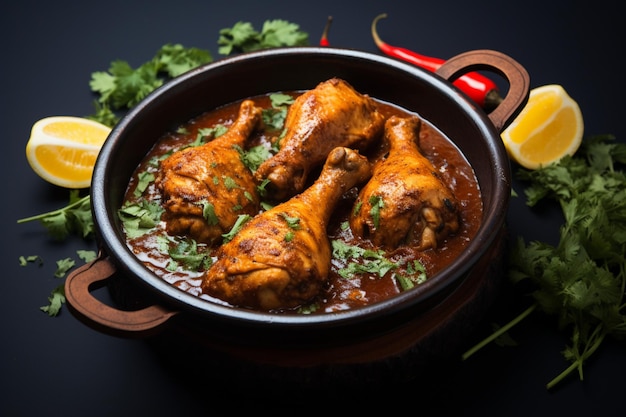 Indulgenza piccante Tangdi pollo curry un bastone di tamburo murg tangri masala infuso di ricchezza