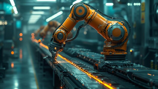 Industria 40 o quarta rivoluzione industriale braccia robot intelligenti per la tecnologia di produzione di fabbrica digitale e software IOT per garantire che le operazioni siano automatizzate