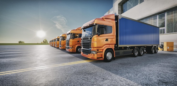 Foto industria dei camion e magazzini 3d
