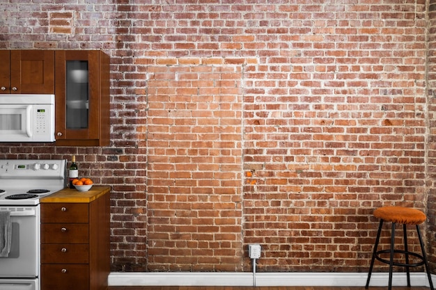 Industrial Old Flat Brick Wall Prospettiva in una cucina