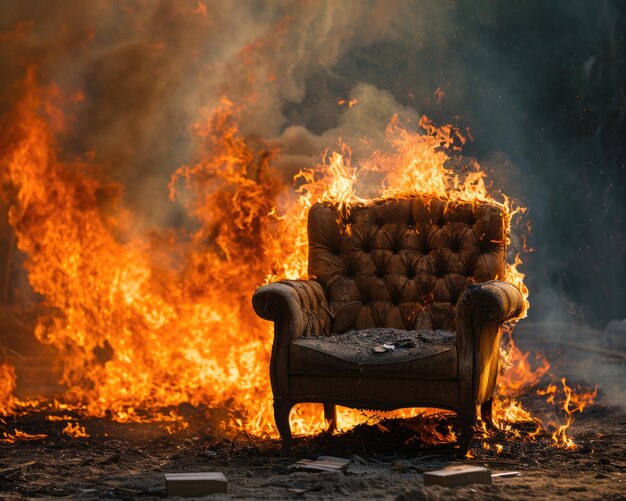 Inferno Armchair Arredamento di lusso abbandonato inghiottito dalle fiamme