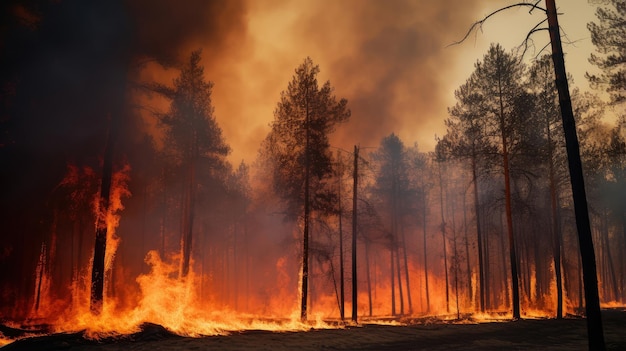 Inferno in fiamme che inghiotte gli alberi della foresta