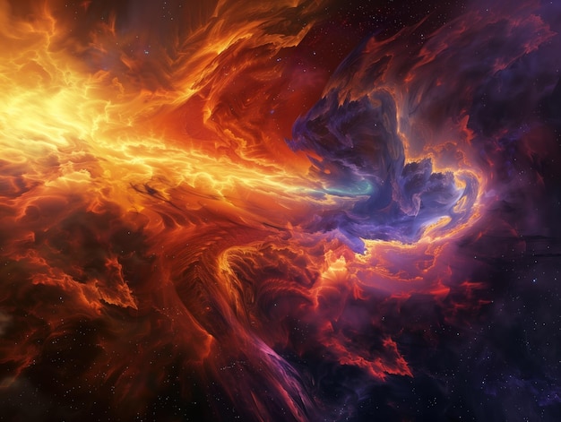 Inferno stellare rappresentazione astratta di un evento cosmico con tonalità rosse e arancioni fiammeggianti intrecciate con co
