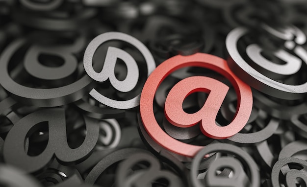 Infinite Email signw con grande blu a segno, marketingm, spam e immagine concettuale della newsletter