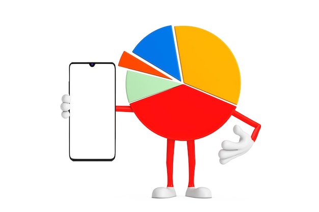 Info grafica aziendale grafico a torta personaggio persona e telefono cellulare moderno con schermo vuoto per il tuo rendering 3d di progettazione