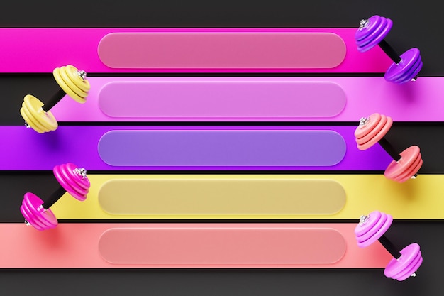 Infografica a nastro orizzontale con icone di salute con manubri multicolori