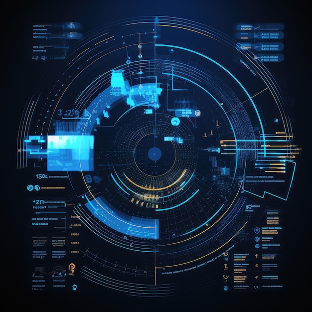 Infografica astratta futuristica su uno sfondo blu scuro digitale