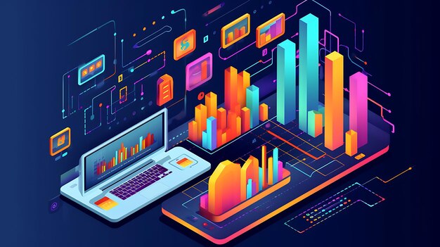 Infografica isometrica concetto di servizio di analisi dei dati illustrazione colorata