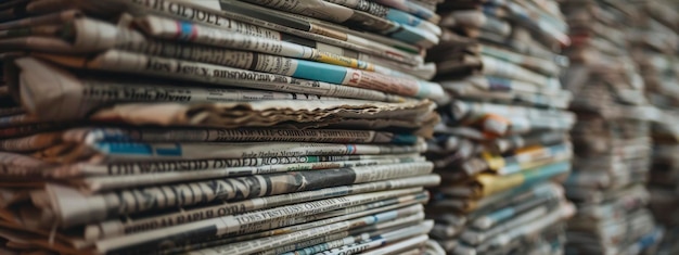 Informative Tower Closeup di una grande pila di vari giornali pronti a rivelare storie e intuizioni