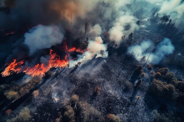 Infuocato incendio di pino attraverso la collina IA generativa