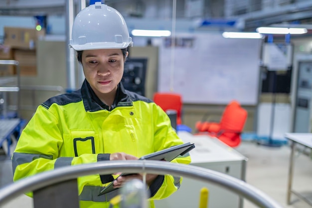 Ingegnere asiatico che lavora presso la sala operatoria In Thailandia i lavoratori indossano il casco Ha lavorato con diligenza e pazienza ha controllato il regolatore della valvola del serbatoio dell'idrogeno