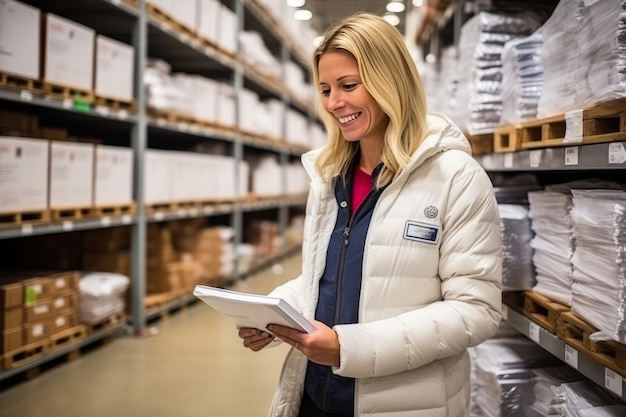 Ingegnere capo femminile che utilizza un tablet per condurre un audit in un ambiente industriale moderno