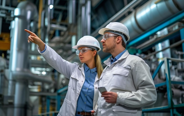 ingegnere con il cappello rigido che indica qualcosa