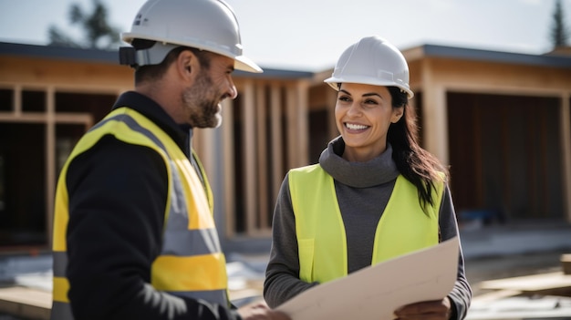 Ingegnere costruttore architetto professionista che lavora discutendo il piano di costruzione