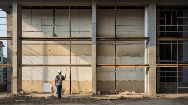 Ingegnere costruttore architetto professionista che lavora ispezionando il cantiere