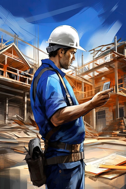 Ingegnere edile che supervisiona il lavoro del cantiere Concetto di costruzione domestica