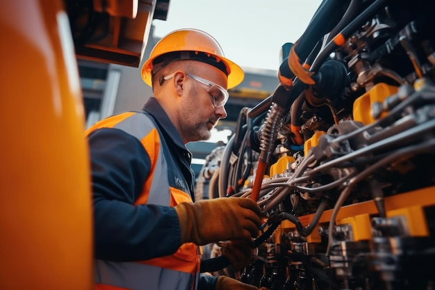 Ingegnere idraulico che controlla la sicurezza Nuova installazione di moderni macchinari industriali Raccolta di lavori industriali