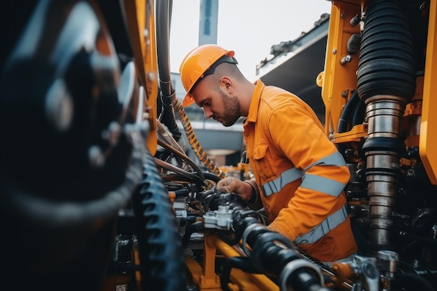 Ingegnere idraulico che controlla la sicurezza Nuova installazione di moderni macchinari industriali Raccolta di lavori industriali