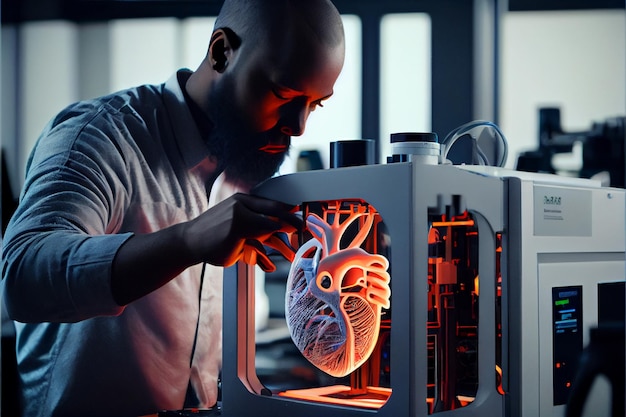 Ingegnere medico che utilizza una stampante 3D per il fegato stampato Tecnologia di stampa 3D degli organi