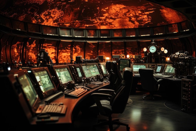 Ingegnere nucleare Monitoraggio dei reattori nucleari in una sala di controllo