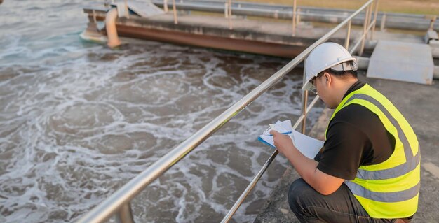 Ingegneri ambientali lavorano negli impianti di trattamento delle acque reflue Ingegneri dell'approvvigionamento idrico lavorano a Wate