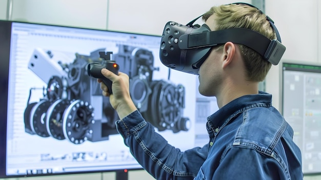 Ingegneri che sfruttano la realtà virtuale per progettare e simulare apparecchiature industriali