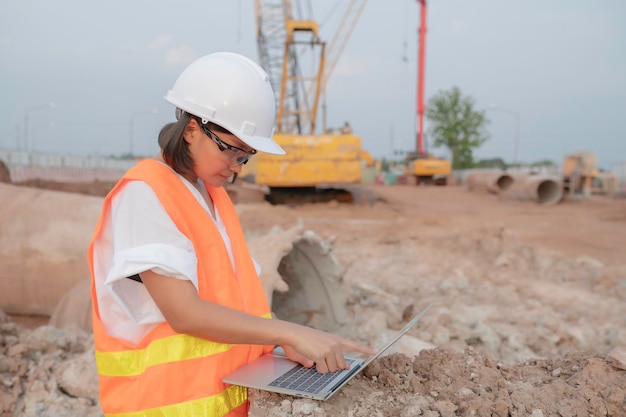 Ingegneri civili al lavoro in un cantiereIl manager dell'azienda supervisiona la costruzione della strada