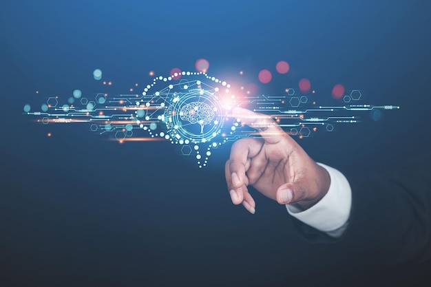 Ingegneri o uomini d'affari mostrano il loro cervello tecnologia di intelligenza artificiale moderna