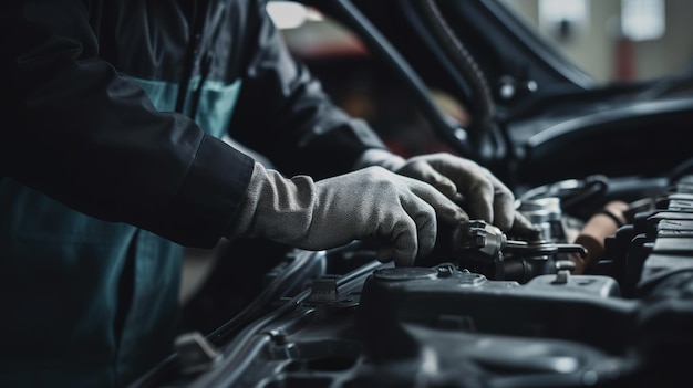 ingegneria meccanica maschile senior che lavora su veicolo in servizio auto Specialista tecnico di riparazione