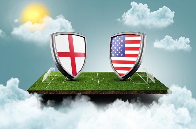 Inghilterra vs USA Versus banner dello schermo Concetto di calcio campo di calcio stadio 3d'illustrazione