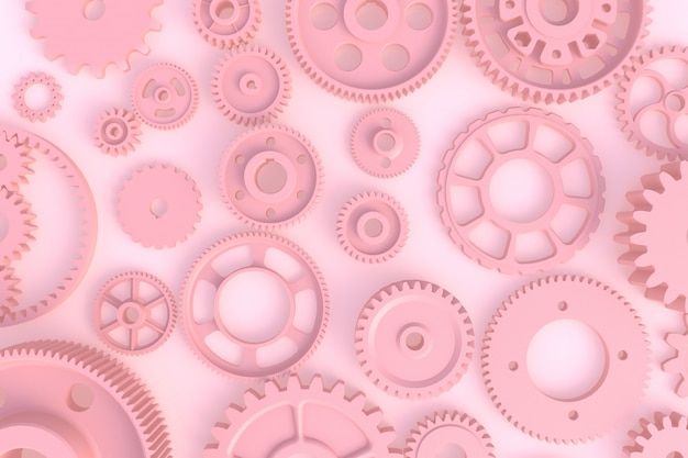 Ingranaggi il fondo rosa minimo astratto, la rappresentazione 3d