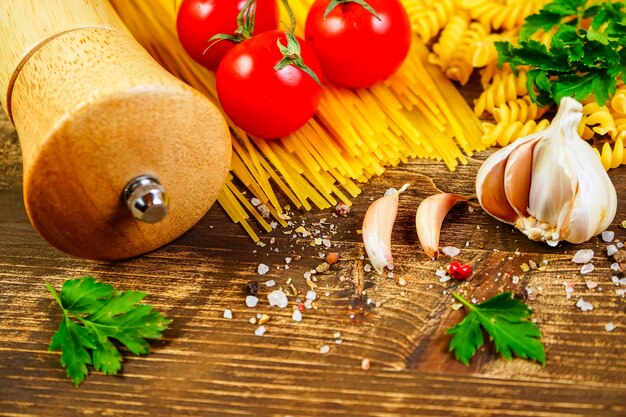 Ingredienti alimentari della cucina italiana culinaria.