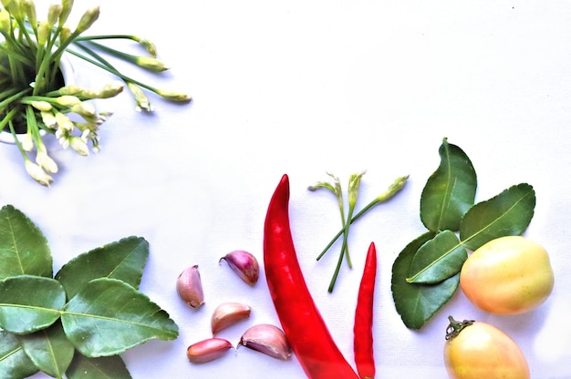 Ingredienti aromatici del peperoncino delle spezie piccanti su un fondo bianco