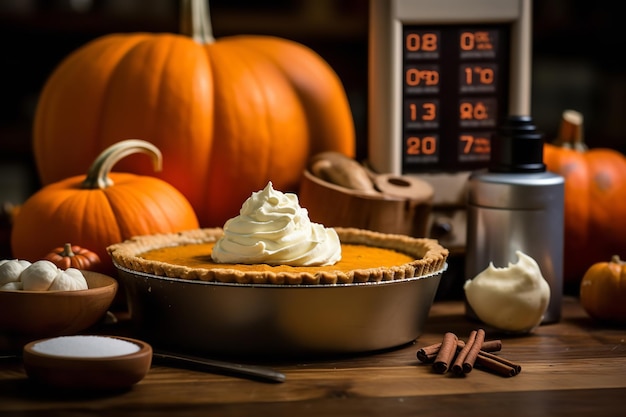 Ingredienti della torta di zucca su un bancone della cucina