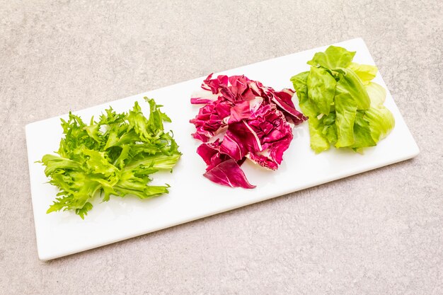 Ingredienti freschi della miscela dell'insalata sul piatto