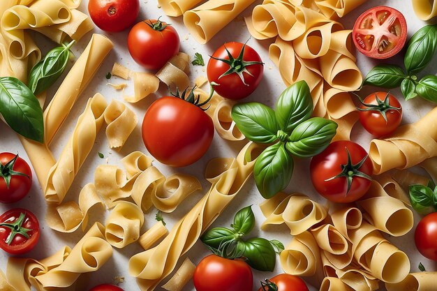 Ingredienti per la pasta italiana isolati su bianco