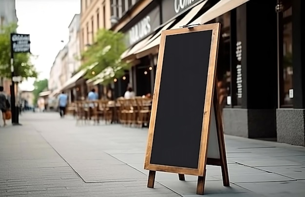 Ingresso del ristorante con cartello bianco o lavagne nere del menu