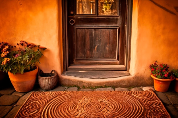 Ingresso di un'accogliente casa di campagna dai toni caldi della terra